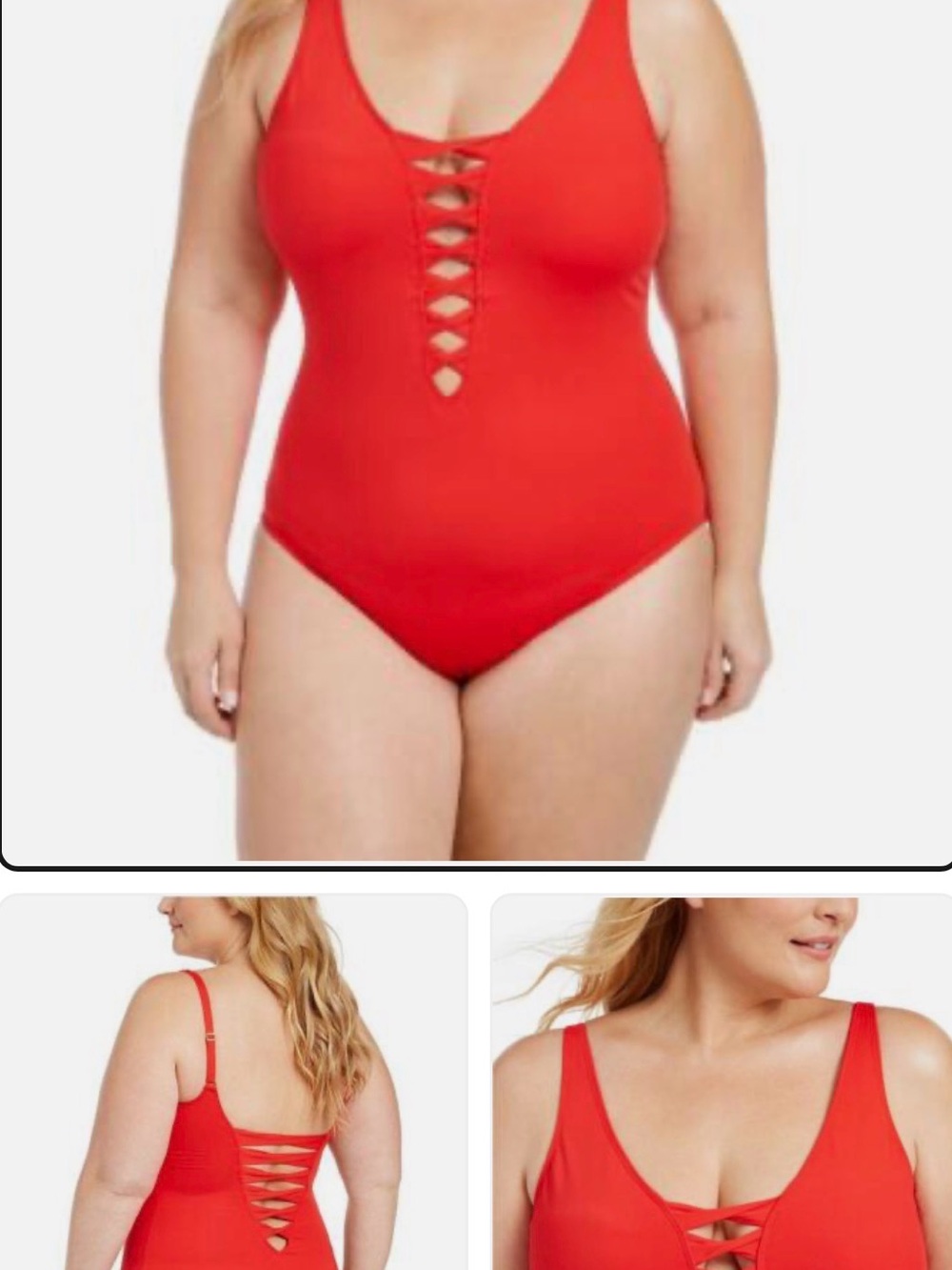 Bleu Rod Beattie Red One-Piece Swimsuit with Front Lace-Up Size 18W